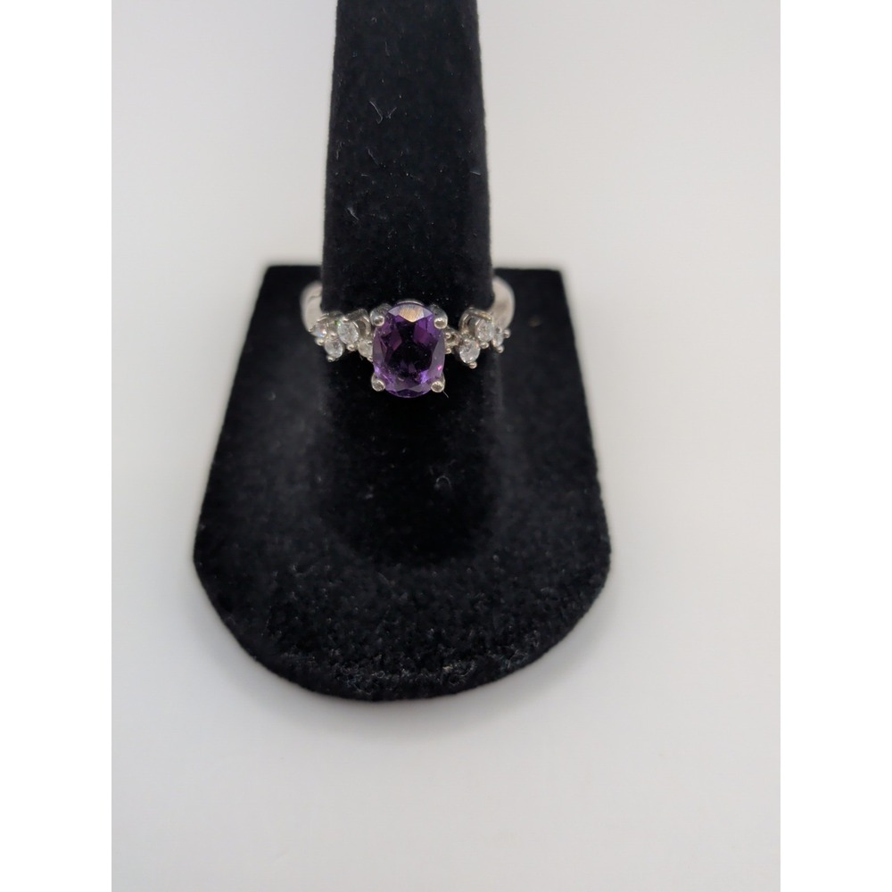 Oval Natural Amethyst Sterling Silver Ring Size 6.5‎